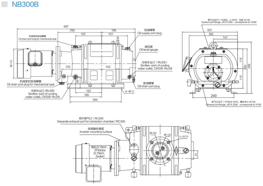 NB1200B爱发科罗茨真空泵 安装尺寸图